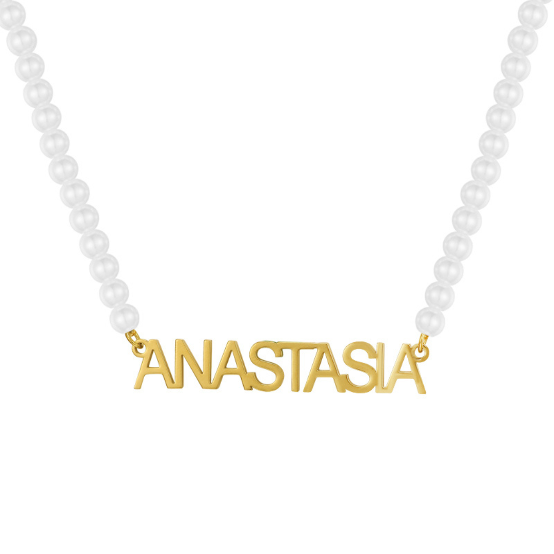 Custom/Personalized Pearl Nameplate Necklace - EVRYJEWELS