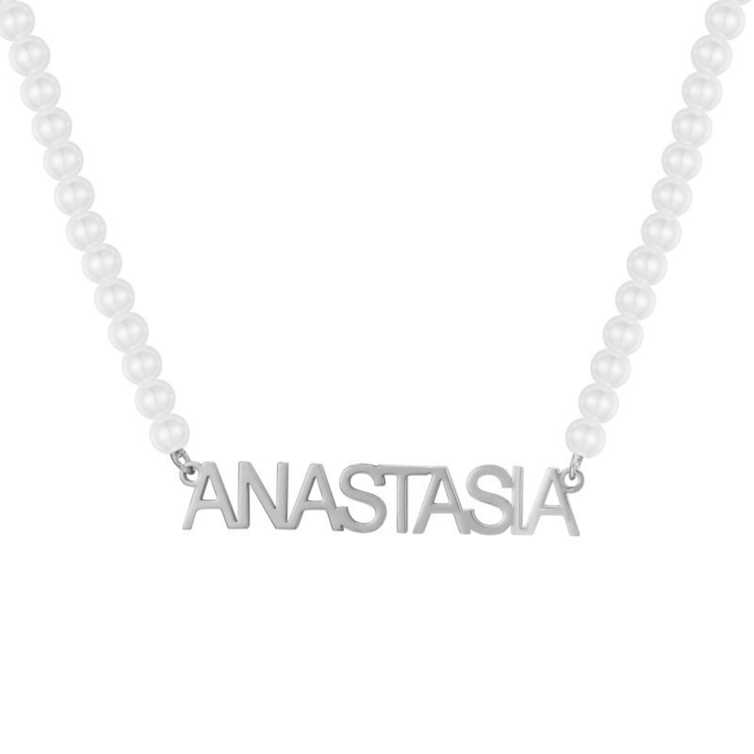 Custom/Personalized Pearl Nameplate Necklace - EVRYJEWELS