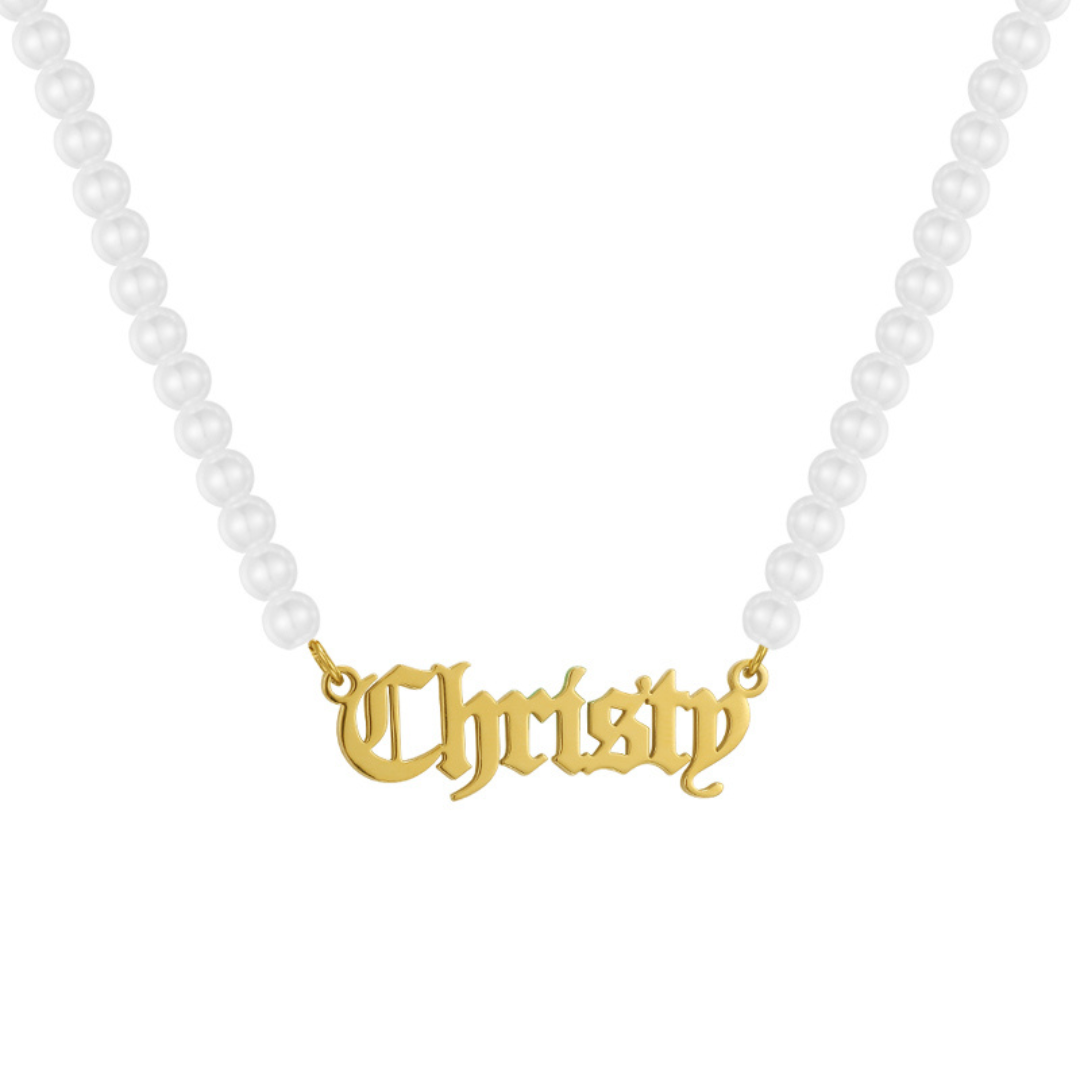 Custom/Personalized Pearl Nameplate Necklace - EVRYJEWELS