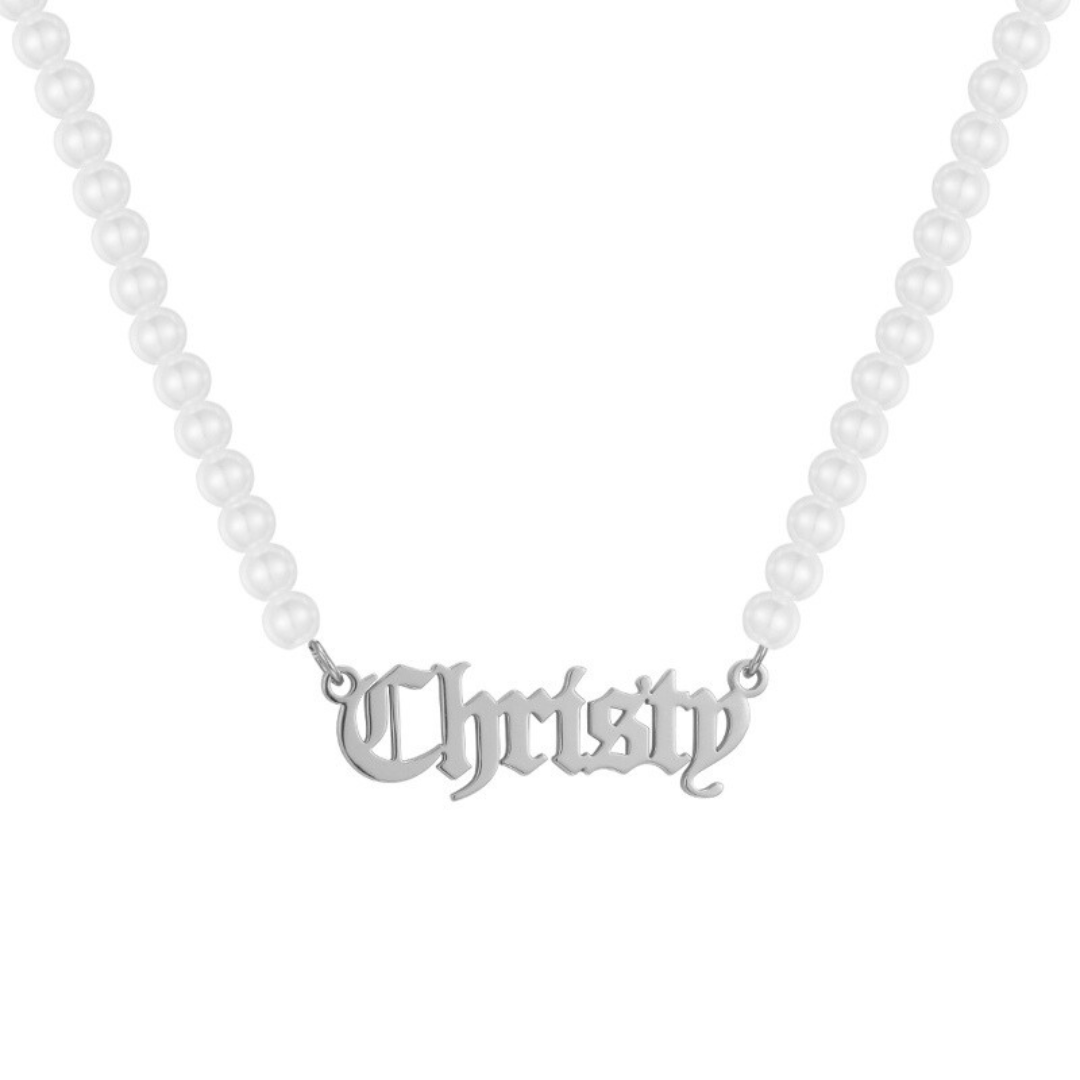 Custom/Personalized Pearl Nameplate Necklace - EVRYJEWELS