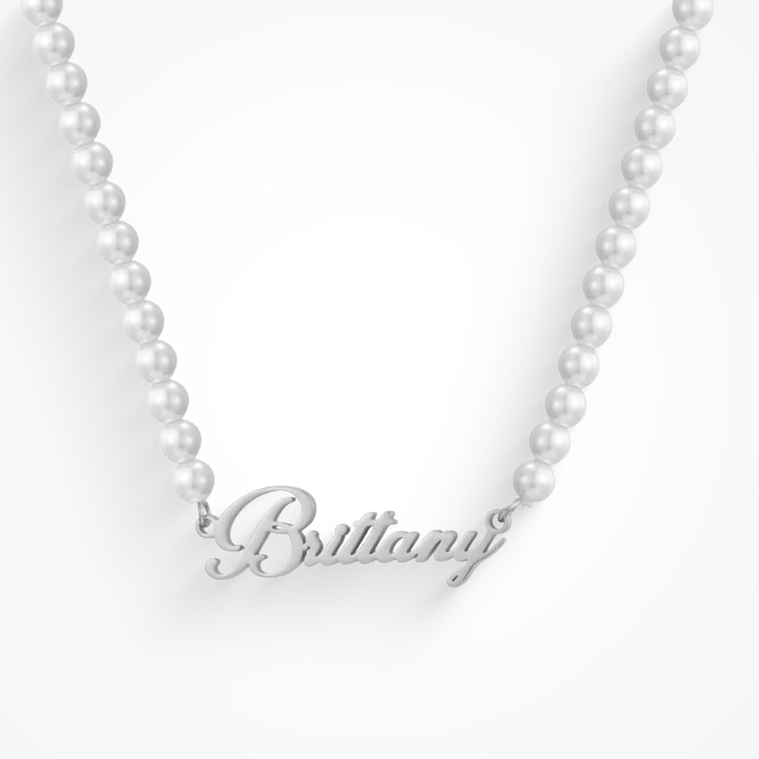 Custom/Personalized Pearl Nameplate Necklace - EVRYJEWELS
