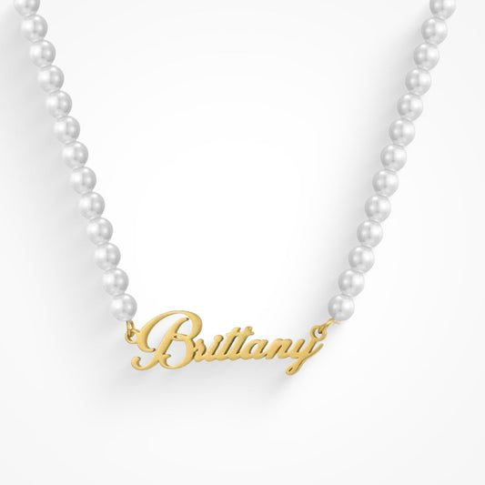 Custom/Personalized Pearl Nameplate Necklace - EVRYJEWELS