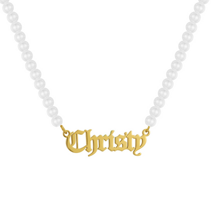 Custom/Personalized Pearl Nameplate Necklace - EVRYJEWELS