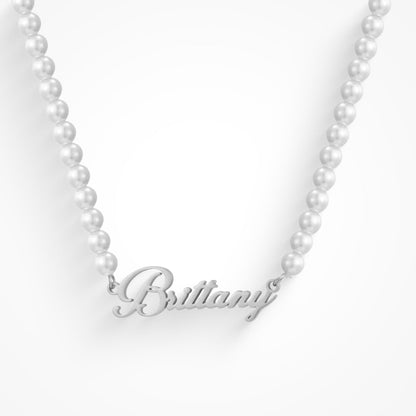 Custom/Personalized Pearl Nameplate Necklace - EVRYJEWELS